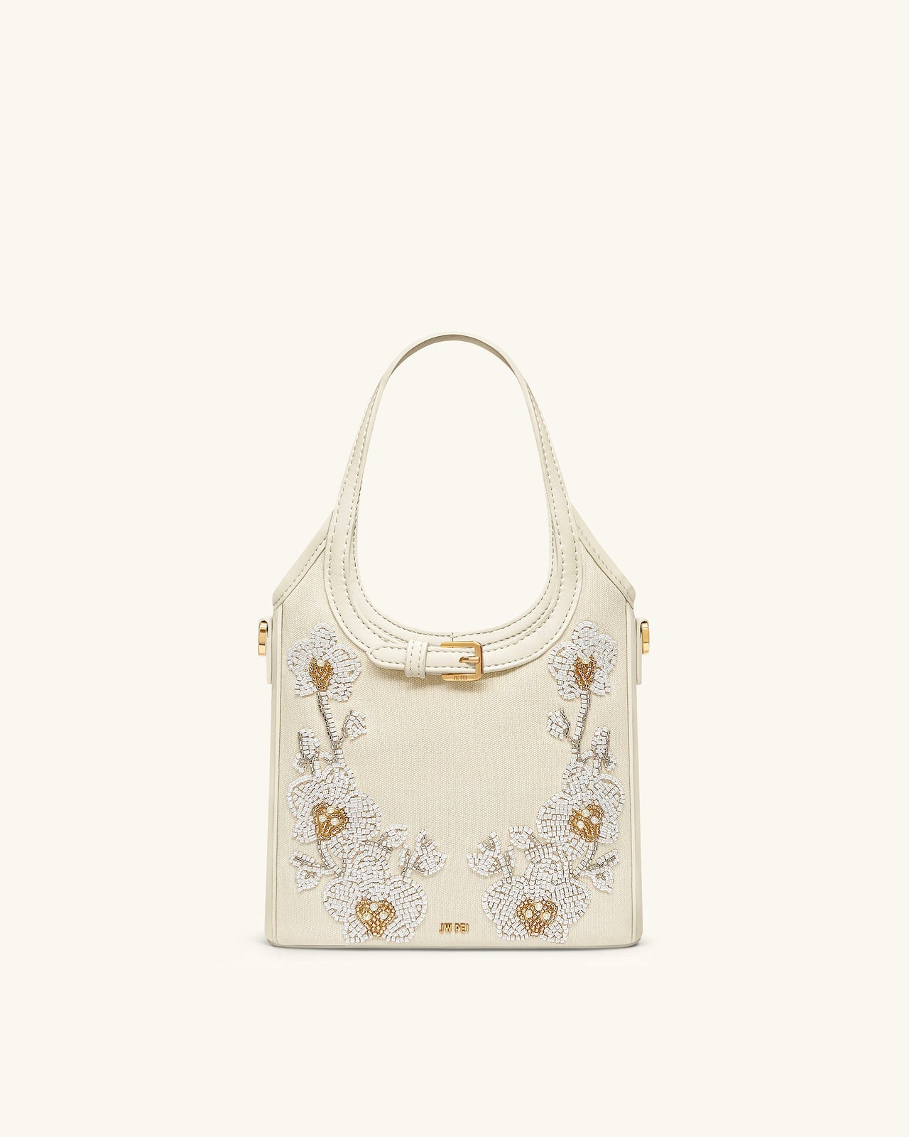 Brooke Mini Belted Embellished Orchid Beaded Top Handle Bag - Ivory