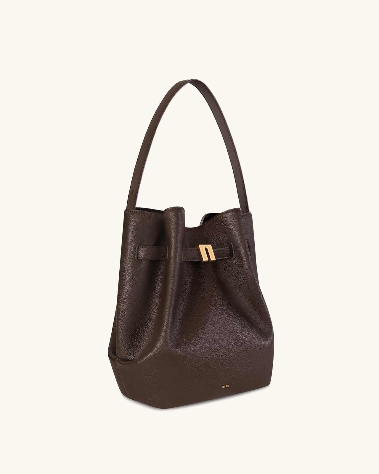 Clara Lock Accent Bucket Shoulder Bag - Mocha Brown