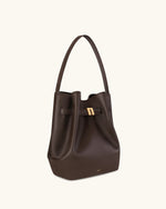 Clara Lock Accent Bucket Shoulder Bag - Mocha Brown