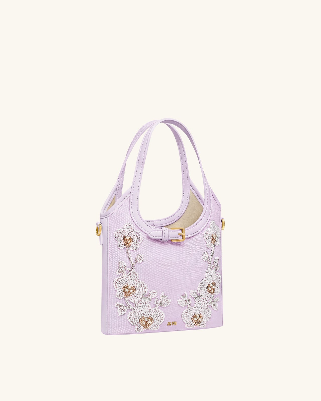 Brooke Mini Belted Embellished Orchid Beaded Top Handle Bag - Lavender