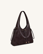 Elara Drawstring Hobo Bag - Dark Brown