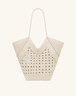 Maribel Woven Panel Tote Bag - Ivory