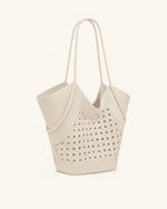 Maribel Woven Panel Tote Bag - Ivory