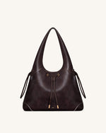 Elara Drawstring Hobo Bag - Dark Brown