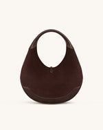 Colette Faux Suede Crescent Hobo Bag - Dark Brown