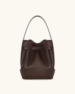 Clara Lock Accent Bucket Shoulder Bag - Mocha Brown