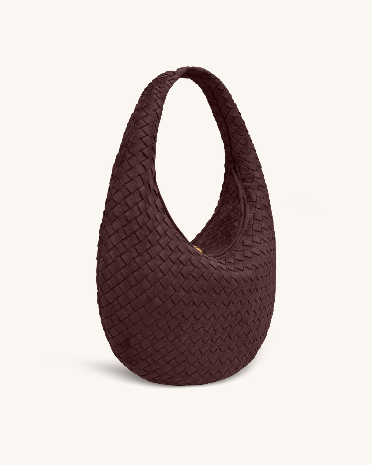 Nola Faux Suede Woven Hobo Shoulder Bag - Dark Mocha