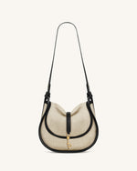 Arla Small Faux Suede Hobo Bag – Black Canvas