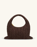 Cora Large Faux Suede Quilting Hobo Shoulder Bag - Dark Brown