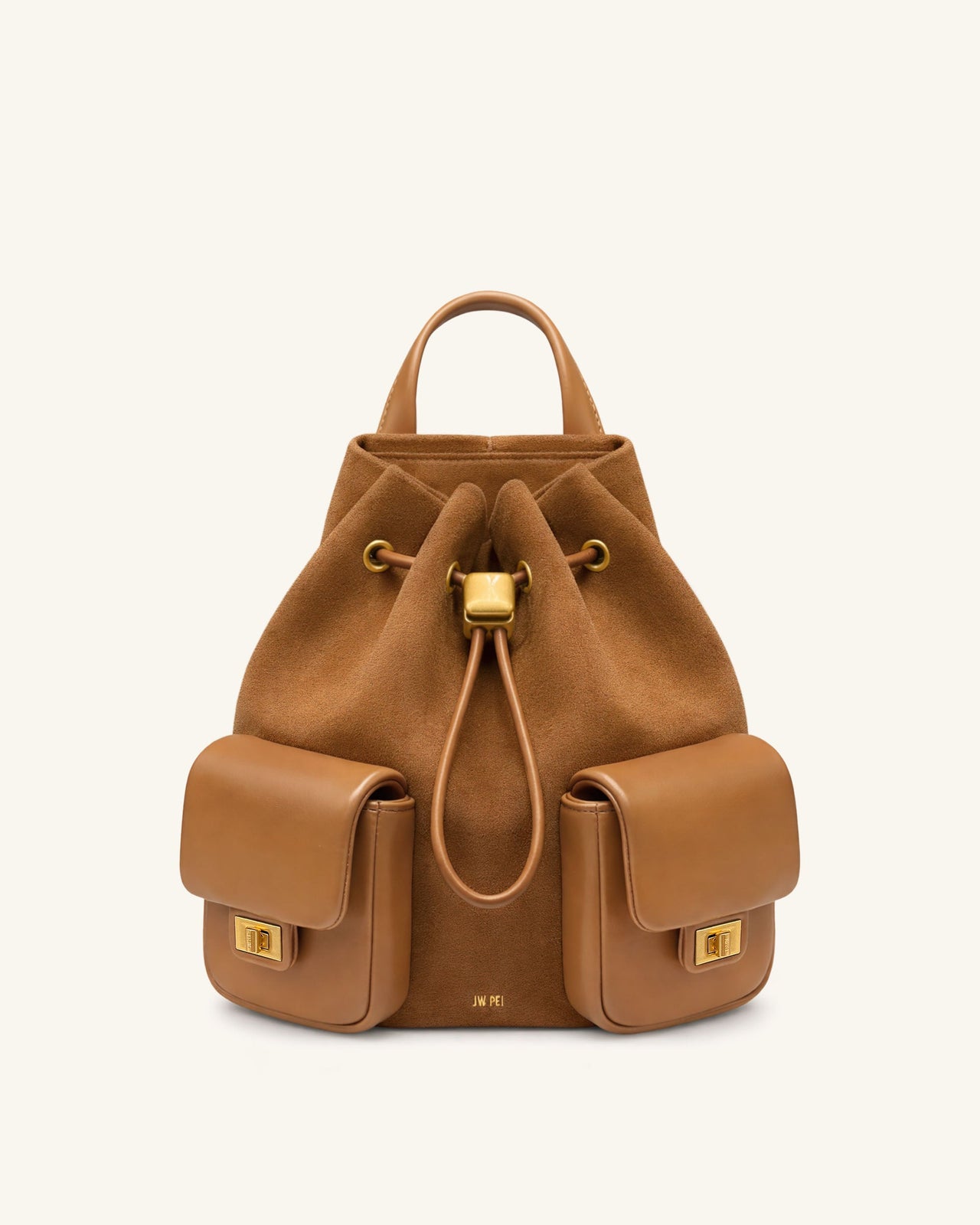 Avery Faux Suede Drawstring Utility Backpack – Brown