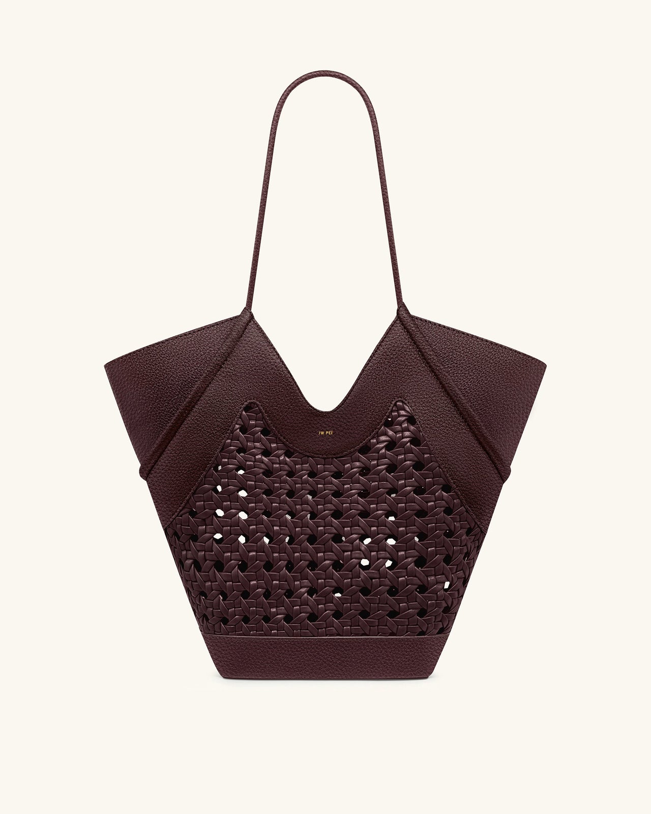 Maribel Woven Panel Tote Bag - Burgundy
