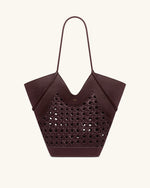 Maribel Woven Panel Tote Bag - Burgundy
