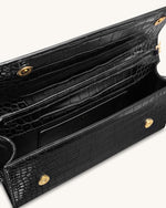 Maya Leopard-Shaped Hardware Handle Top Handle Bag - Black Croc