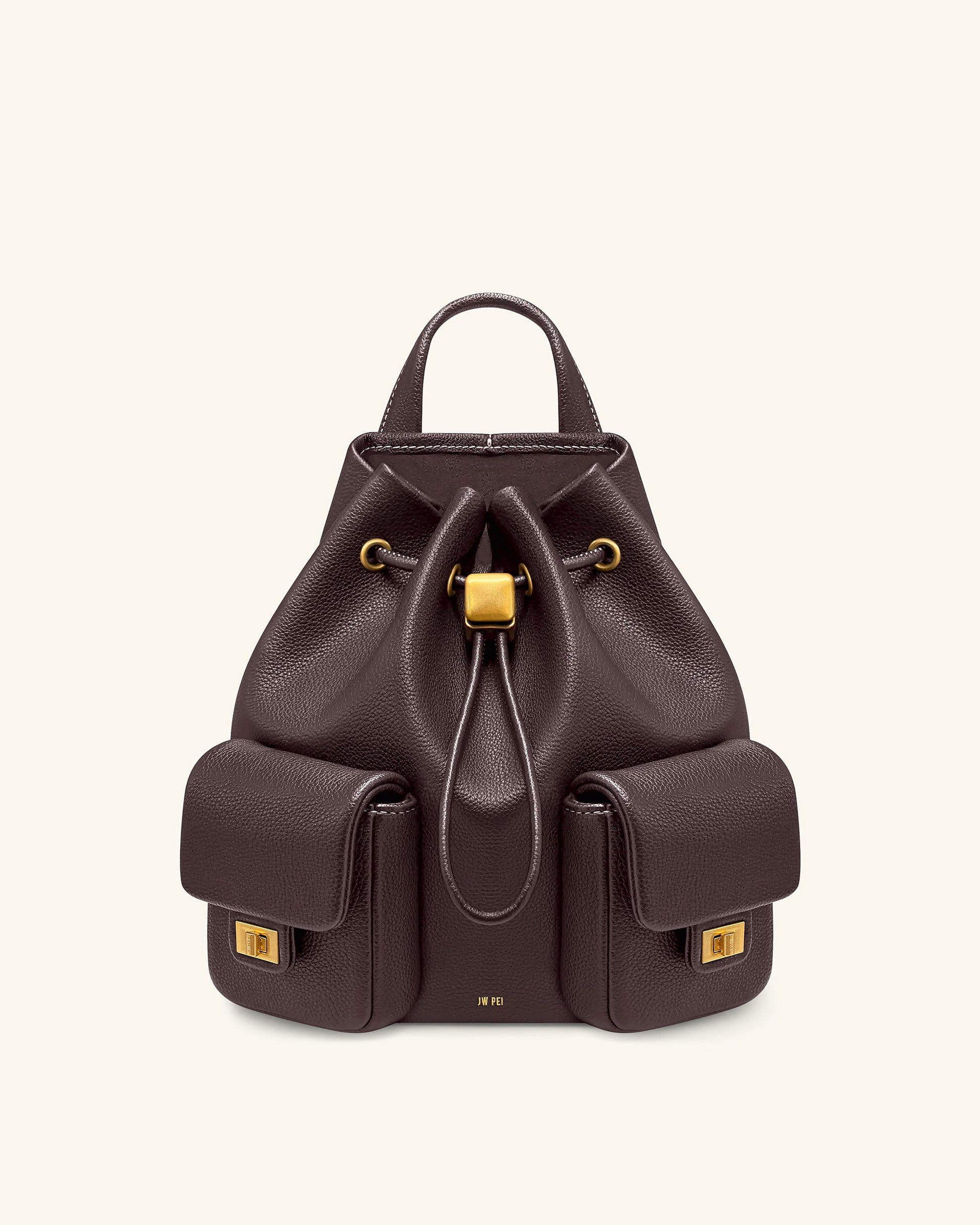 Avery Pebbled Drawstring Utility Backpack – Dark Brown