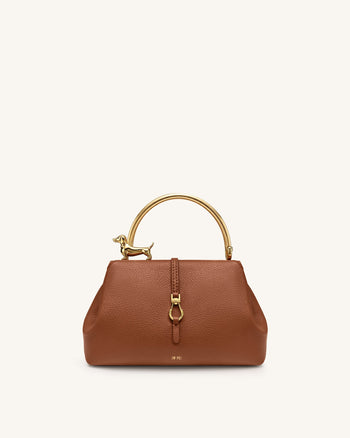 Bruna Dachshund Metal Handle Top Handle Bag - Brown