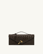 Celeste Woven Textured Envelope Top Handle Bag - Dark Brown