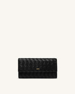 Woven Texture Flap Wallet - Black