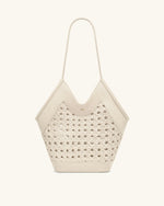 Maribel Woven Panel Tote Bag - Ivory