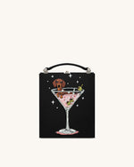 Taya Wine Glass Puppy Pattern Book Shape Clutch Bag - Black