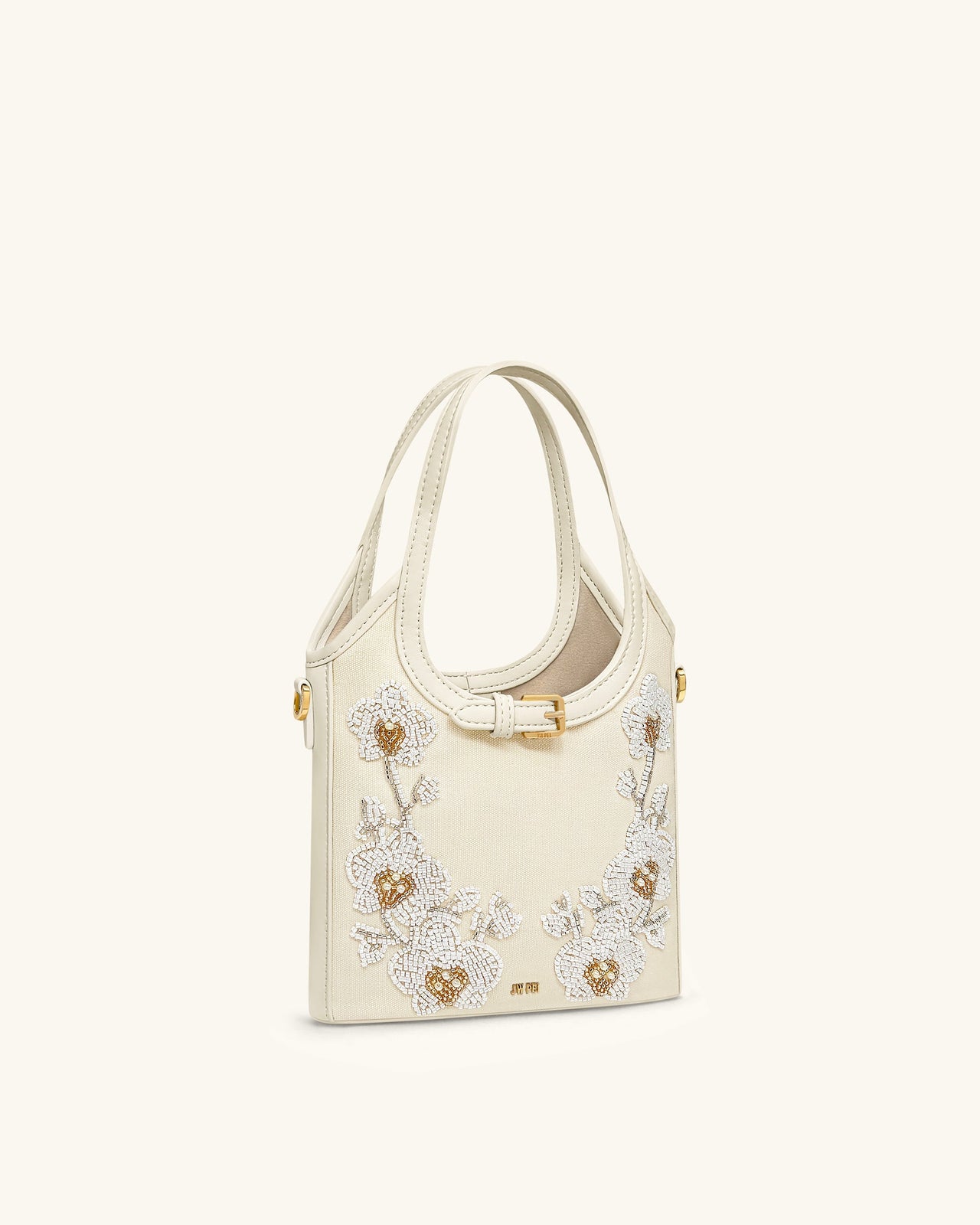Brooke Mini Belted Embellished Orchid Beaded Top Handle Bag - Ivory