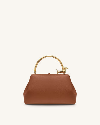 Bruna Dachshund Metal Handle Top Handle Bag - Brown