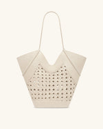 Maribel Woven Panel Tote Bag - Ivory