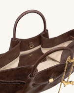 Maeve Dachshund Metal Charm Tote Bag - Dark Brown