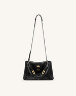 Rhea Large Woven Textured Shoulder Bag - Black