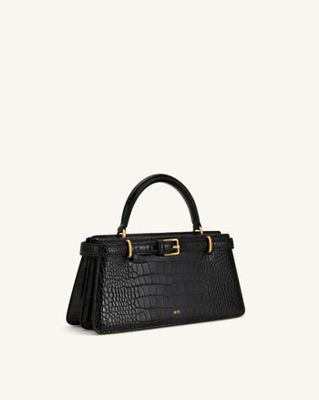 Elena Classic Top Handle Bag - Black Croc