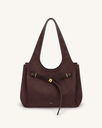 Hana Faux Suede Belt Detail Tote Bag - Dark Brown