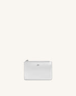 Quinn Metallic Zipped Card Holder - Silver