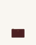 Quinn Zipped Card Holder- Burgundy Grained Vegan Leather