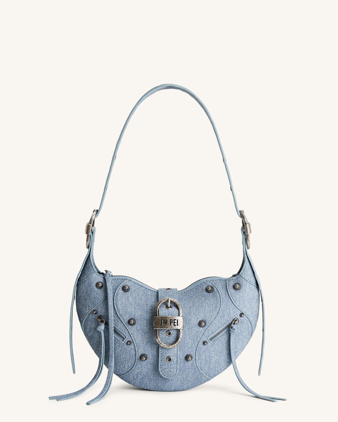 Tessa Denim Embossed Shoulder Bag - Blue