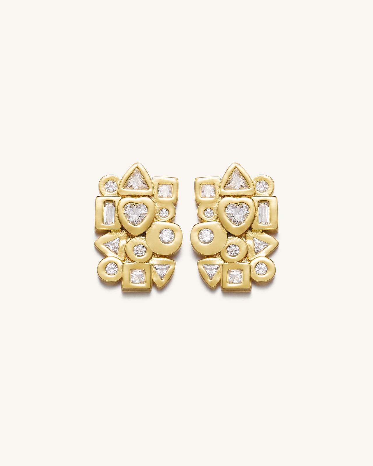 Geometrical Combination Earrings - 18ct Gold Plated & White Zircon