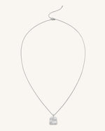 Plantain Fan Pendant Necklace - 18ct White Gold Plated & White Zircon